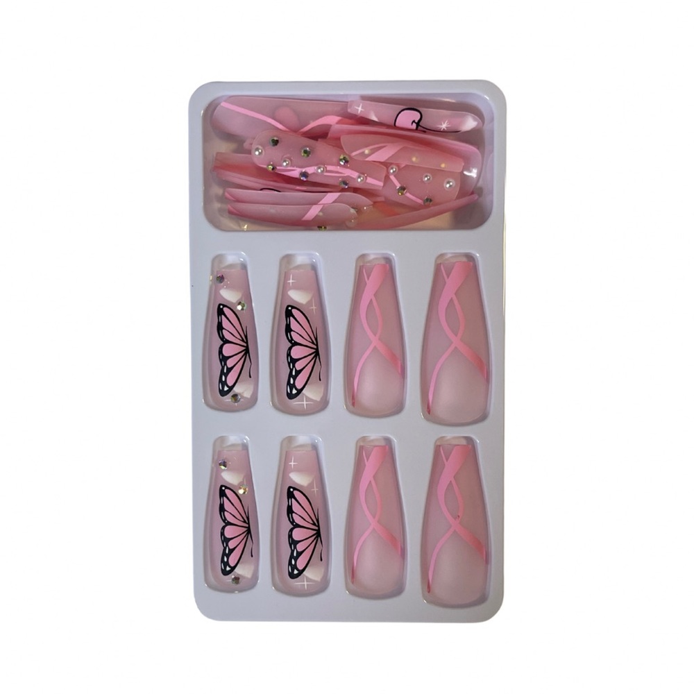 Pressies Pink Butterfly Nails